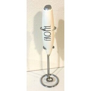 Rae Dunn Electric Milk Frother “FROTH” w/ Stand Beige TESTED Working